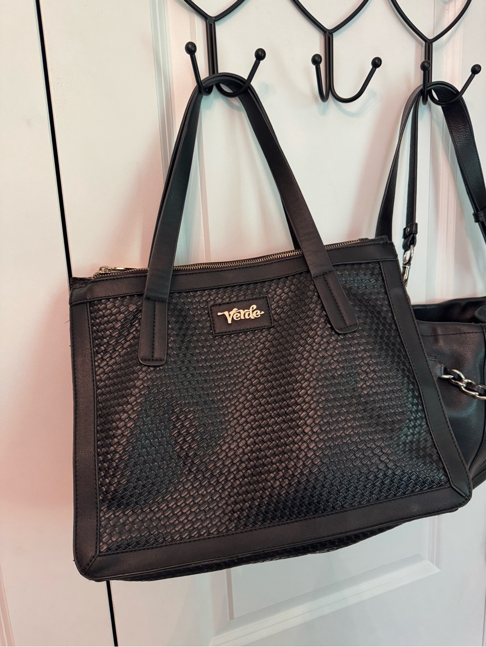 Black Woven Tote Bag with Dual Handles